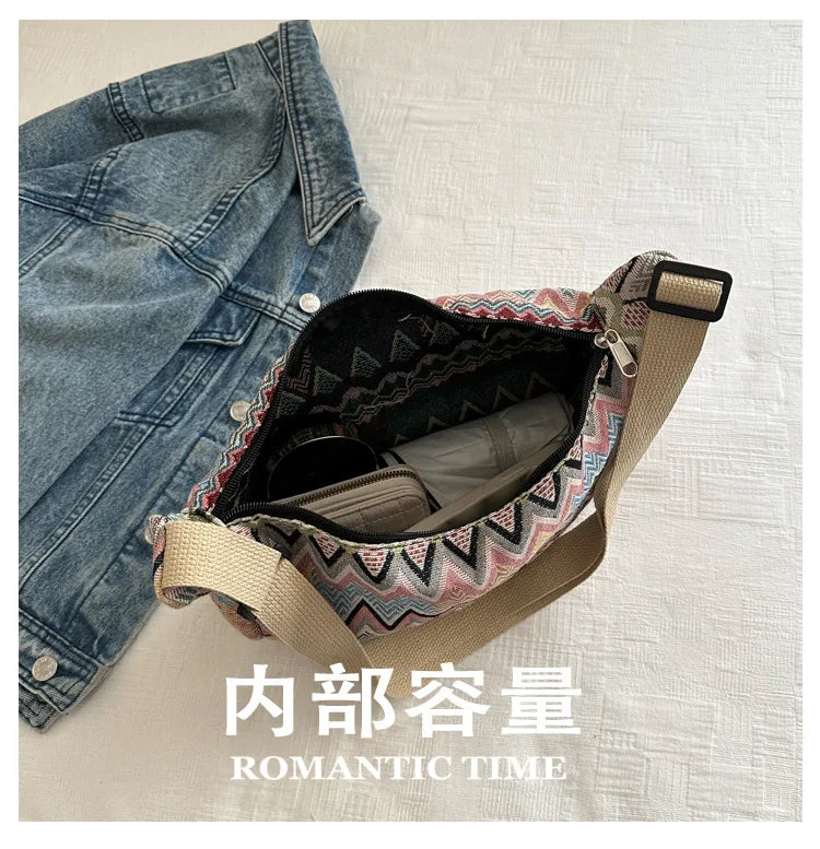 Wave Pattern Design Crossbody Bag for Women New Large Capacity Canvas Shoulder Bag Versatile College Students Dumplings Bag
