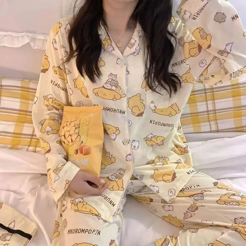 Cartoon Sanrio My Melody Long-Sleeved Pajamas Set Kawaii Cinnamoroll Printing Spring Autumn Thin Cute Girls Casual Home Clothes