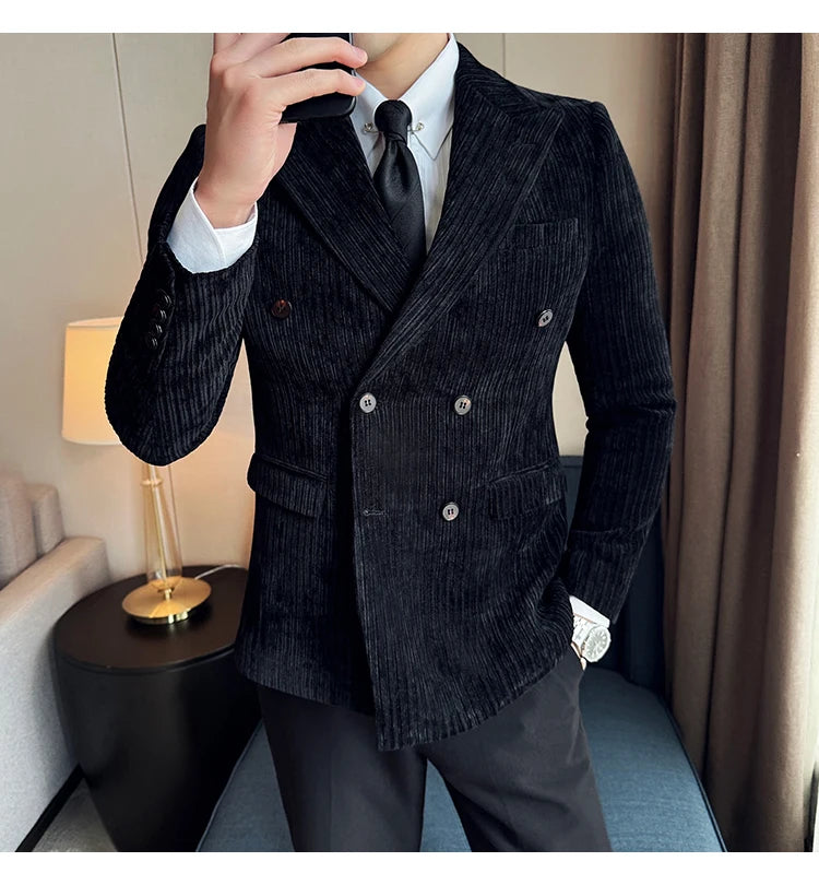 Luxury Velvet Men Blazers Autumn Winter Casual Business Suit Jackets Slim Fit Double-breasted Banquet Party Wedding Dress Jacket