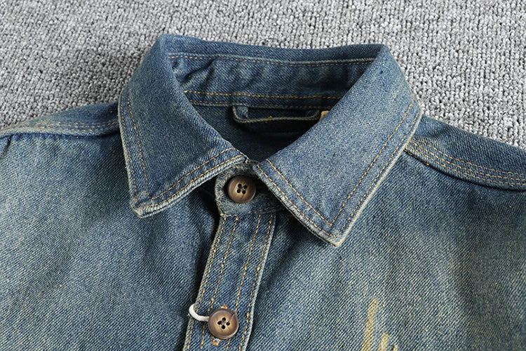 Sping New Japanese Retro High Quality Denim Cargo Shirt Men's Fashion 100% Cotton Washed Old Thick Double Pocket Casual Jacket