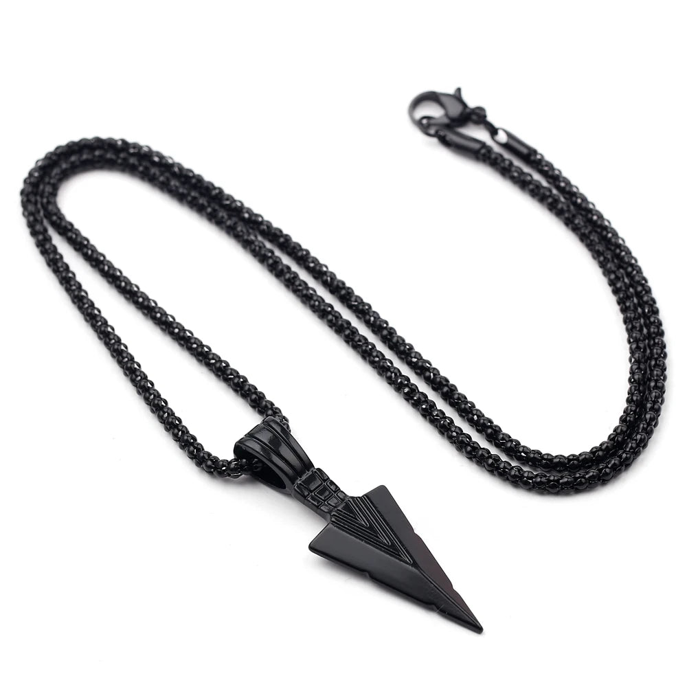 Men Black Long Necklace with Arrow Pendant Jewelry Chain Hip Hop Punk Rock Christmas Halloween Gift Wholesale