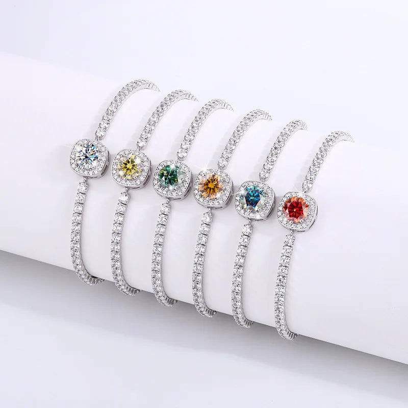 PureNew 1ct Moissanite Bracelets For Women Original 925 Sterling Silver Girly Lovely Lady's Elegant Moissanite Diamond Bracelet