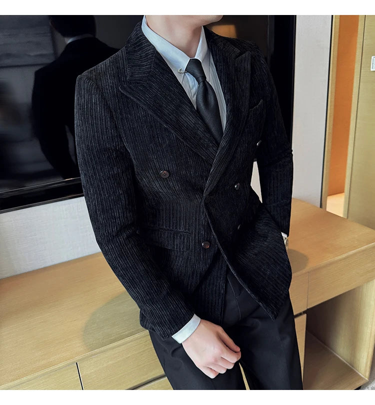 Luxury Velvet Men Blazers Autumn Winter Casual Business Suit Jackets Slim Fit Double-breasted Banquet Party Wedding Dress Jacket