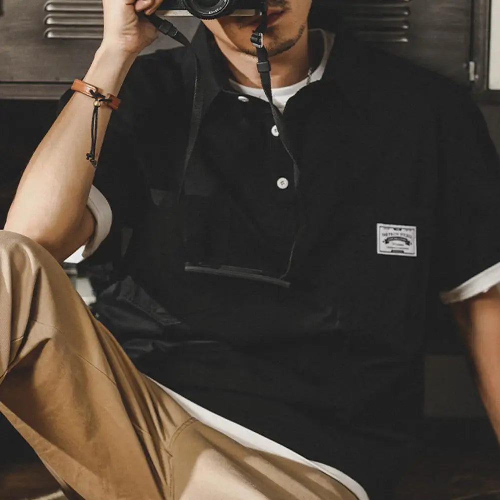Man Shirts Summer Cargo Shirt American Retro Loose Short Sleeves Lapel Men Tops Work Shirt Multi Pockets Half Sleeve Casual Tops