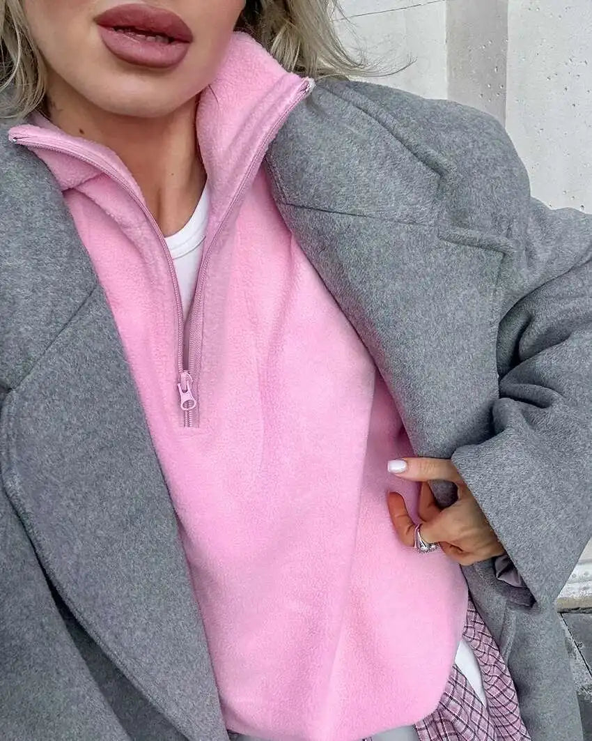 UCXQ Fashion Pullover Sweatshirt European Style Solid Color Long Sleeve All Match Loose Casual Top Women 2025 Spring Autumn 1497