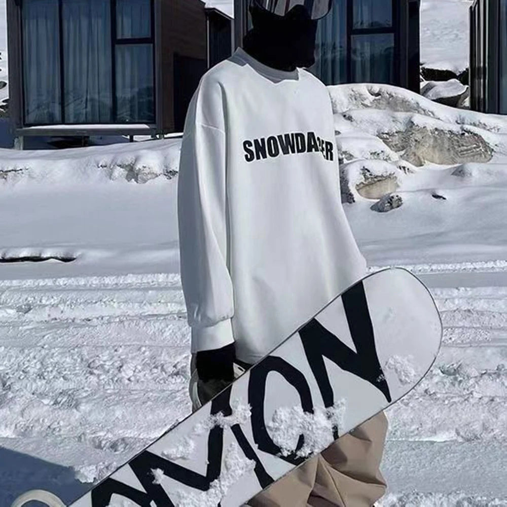 Pullover Ski Suit Unisex Loose Plus Velvet Windproof Waterproof Sweater 2025 Spring Fashion Print Y2k Long-Sleeved Top For Men