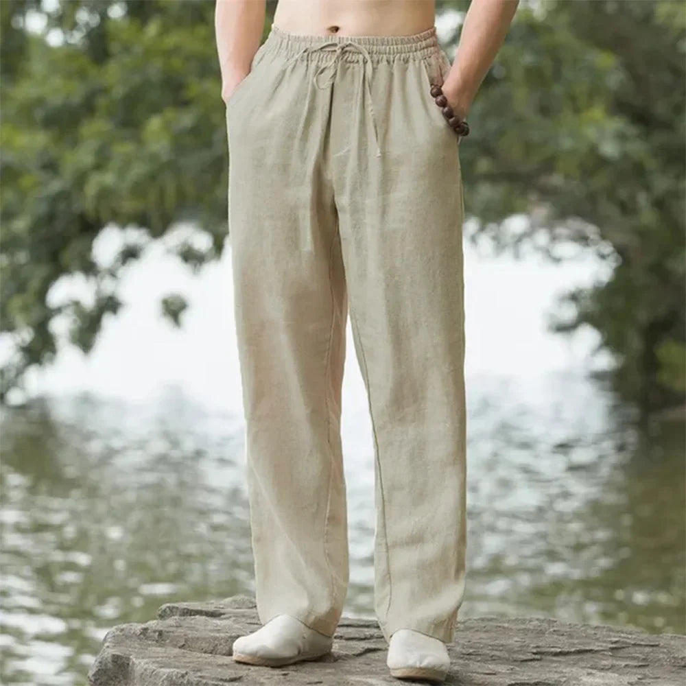 New Men's Cotton Linen Pants Male Autumn New Breathable Solid Color Linen Trousers Fitness Streetwear Men Gyms Pants Size S-4XL
