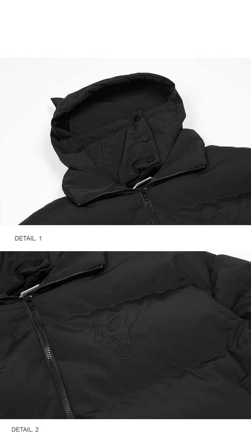 Cotton-Padded Hip Hop Parkas Men Devil Horns Winter Hooded Down Jacket Retro Y2K Thicken Puffer High Street Loose Bubbles Coats