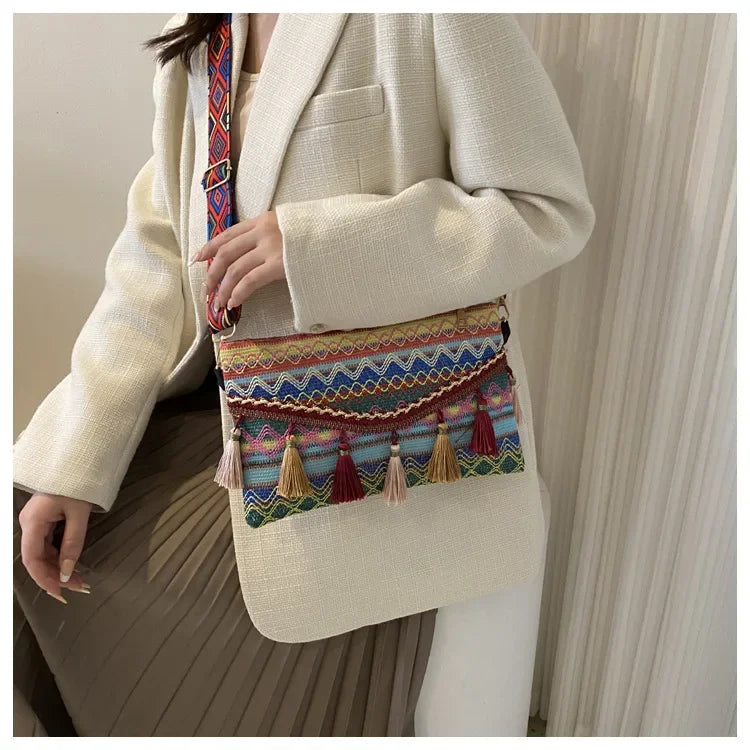 New Vintage Bohemian Fringe Shoulder Bag Women Tassel Boho Hippie Gypsy Fringed Women's Handbags Open Bag Purses and Handbags