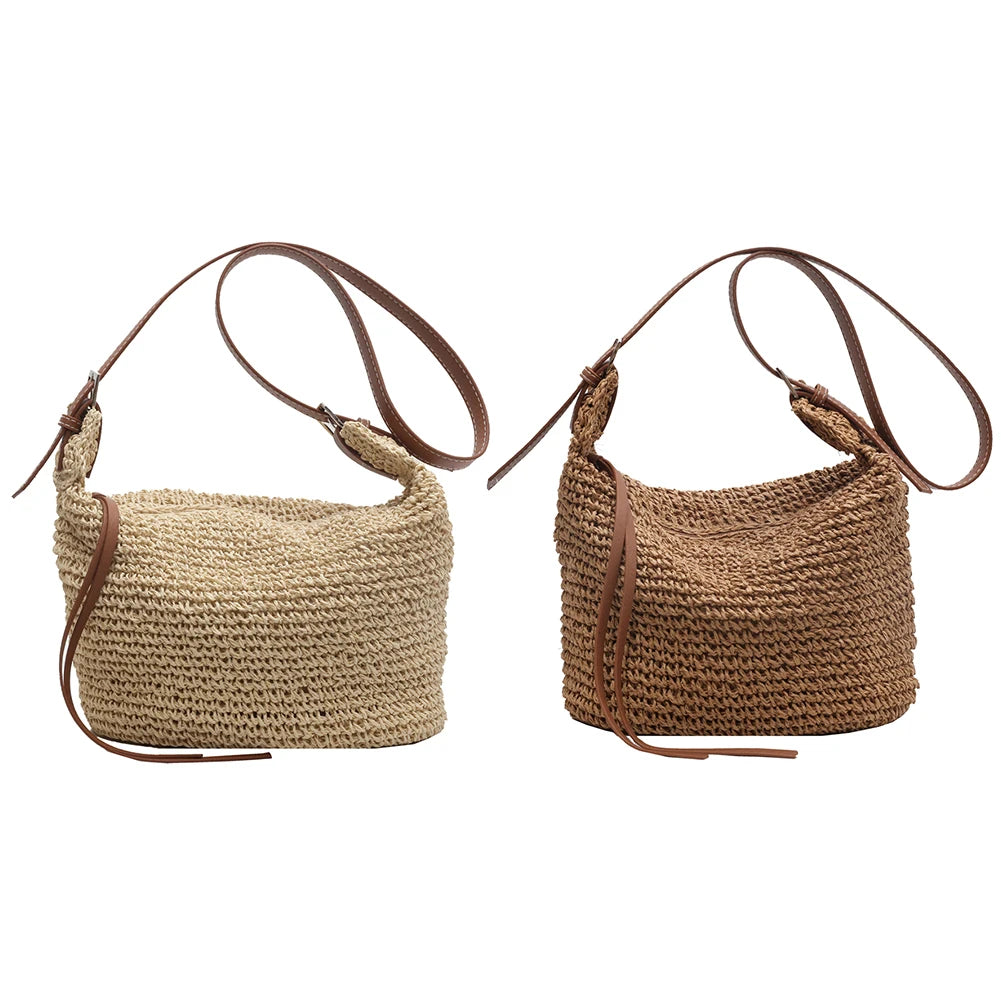 Hand-Woven Handbags Handmade Straw Woven Bag Paper Rope Fashion Casual Simple Elegant Strap Adjustable Summer Beach Bag