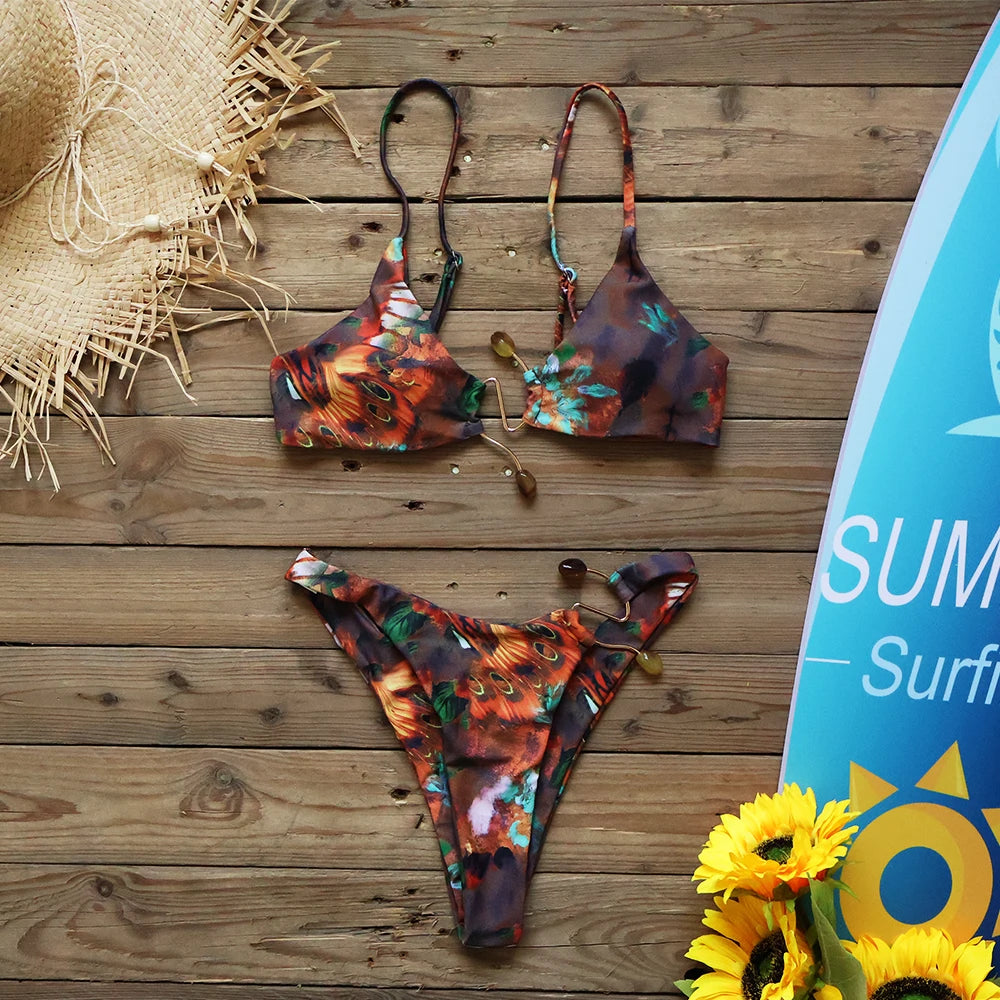 2024 New Sexy Low Waist Bikini Set Swimwear Women Swimsuits Print Bathing Suits Beach Wear Brazilian biquini Female Summer