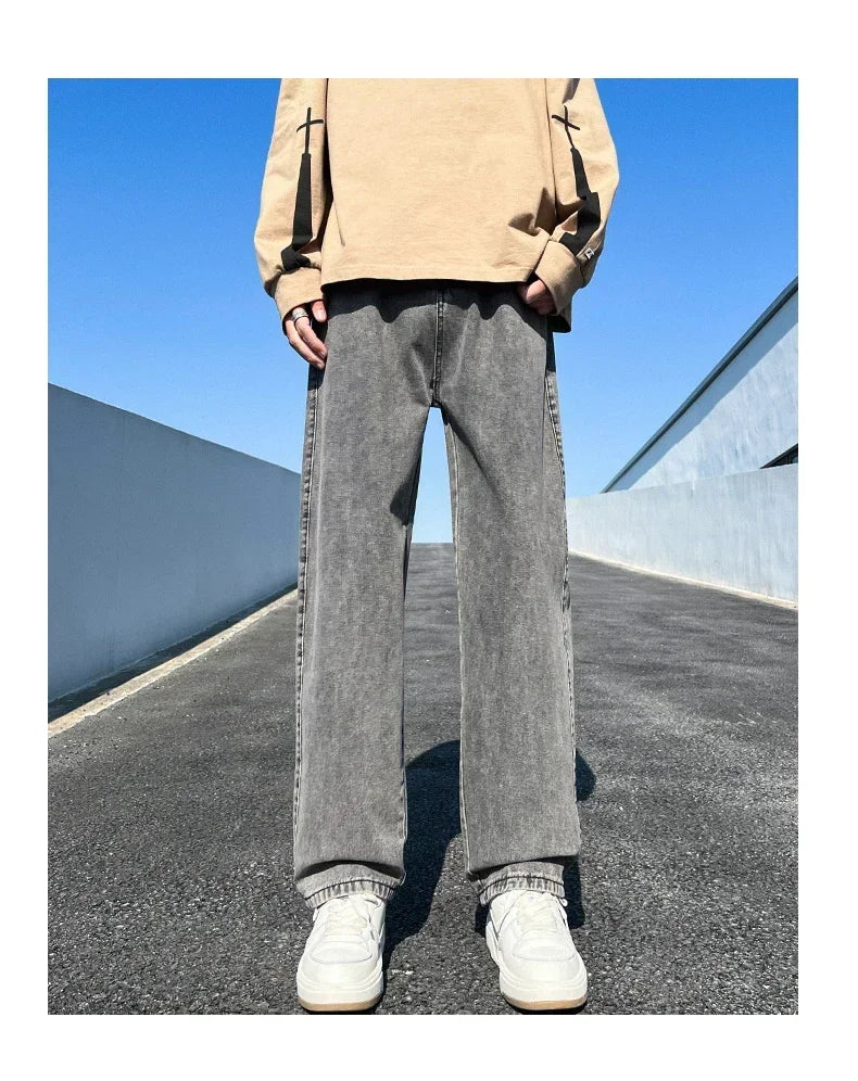 Men's Jeans Spring Autumn Extend Straight Vintage Blue Casual Baggy Jeans Korean Trousers Classic Wide Leg Fashion Denim Pants