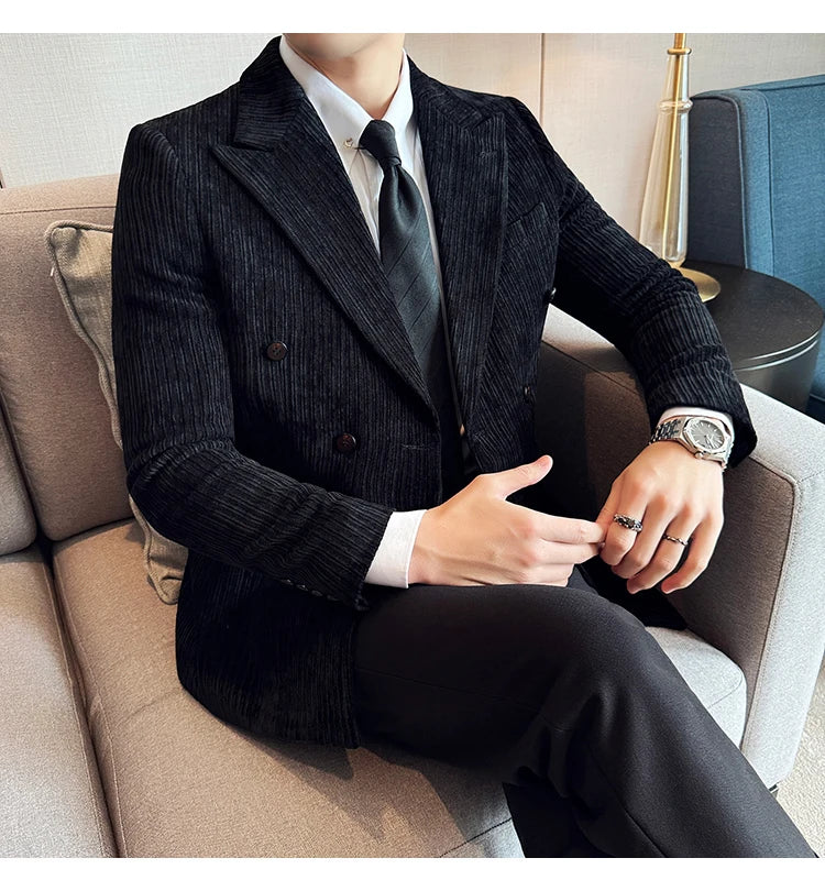 Luxury Velvet Men Blazers Autumn Winter Casual Business Suit Jackets Slim Fit Double-breasted Banquet Party Wedding Dress Jacket