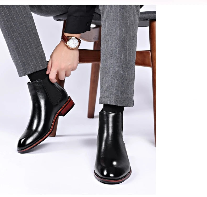 Men's Classic Retro Chelsea Boots Mens Fashion Leather Ankle Boots Men British Style Short Boots High-top Casual Shoes