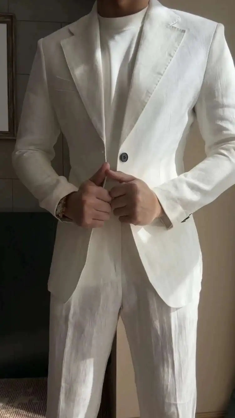 High Quality Linen Blend Business Dress Suit Wedding Suit Men Versatile Casual Office Party Prom Costume Homme Men Tuxedo Suit