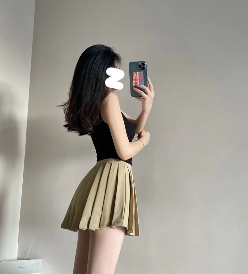 Y2K Irregular Pleated Skirts Women Streetwear Sexy Mini Skirt with Shorts Korean White Black Gyaru Tennis Extreme Skirt