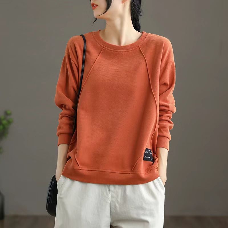 Women's Clothing Spring Autumn Appliques Casual Streetwear Cotton Sweatshirt Female O Neck Solid Long Sleeve Loose Pullover Tops