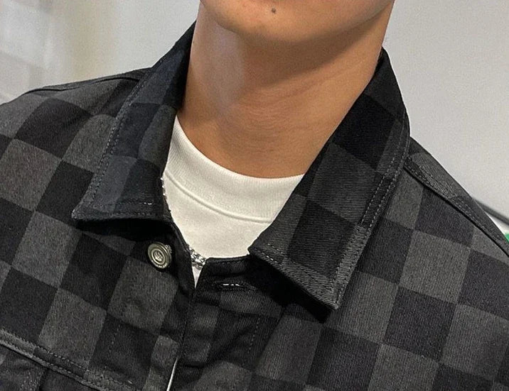 Denim Jackets Man Wide Shoulders Autumn Jeans Coat for Men Black Plaid Fashion Korean Popular Clothes of Fabric Winter 2024 Y2k