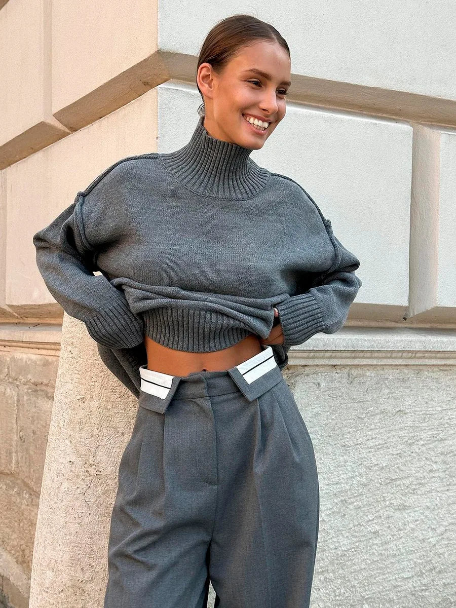 Bornladies Women's Solid Color Knitted Turtleneck Sweater Autumn Winter Thick Loose Casual Pullovers Female Warm Fashion Sweater