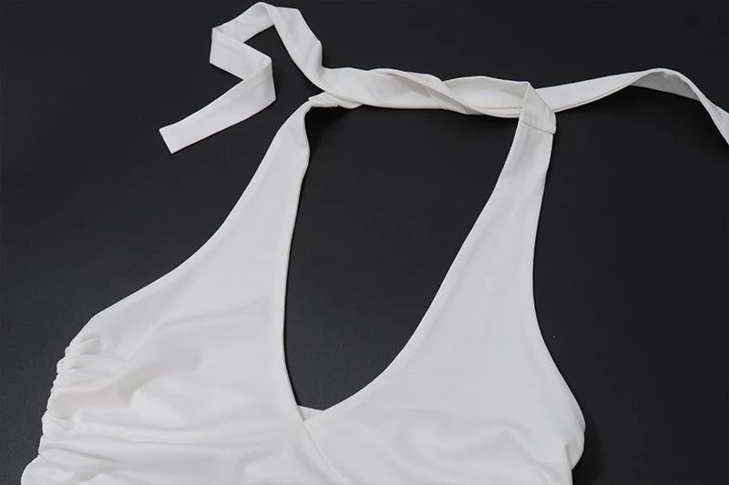 WhereMery Casual Solid Women Halter Crop Top Y2K Elegant V neck Sleeveless Fold Summer Tees Formal Streetwear Sporty Female Vest