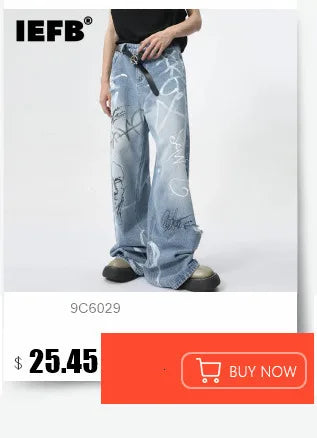 IEFB 2024 Spring Men's Baggy Jeans Worn Out Loose Wide Leg Denim Pants Chic Distressed Streetwear Vintage Male Trousers 9C2019