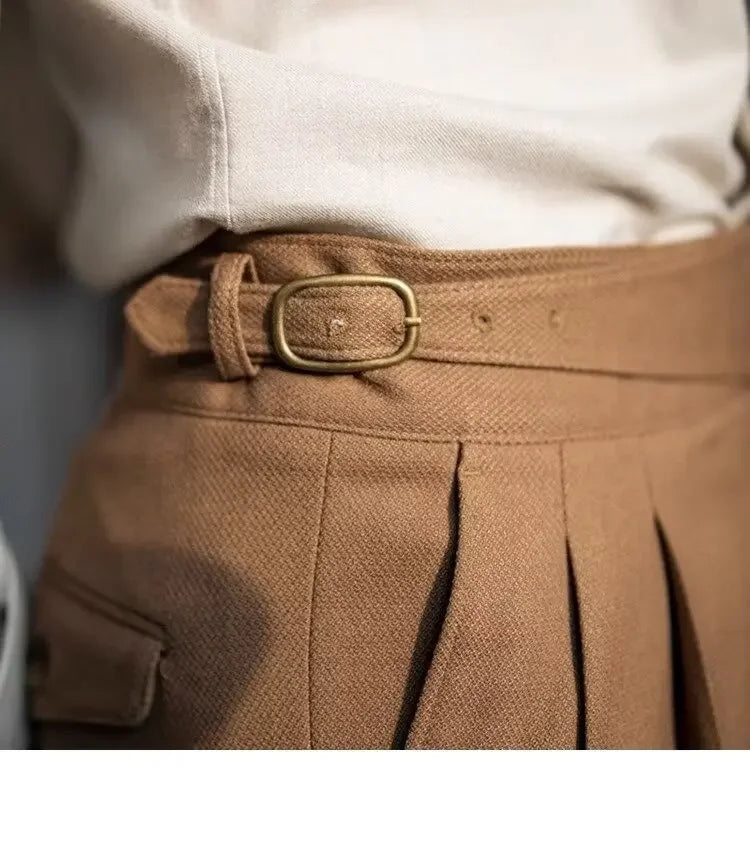 High-waisted Casual Straight-leg Suit Pants For Men Autumn Vintage Draped Waist Trousers Naples Retro Style Business Formal Wear
