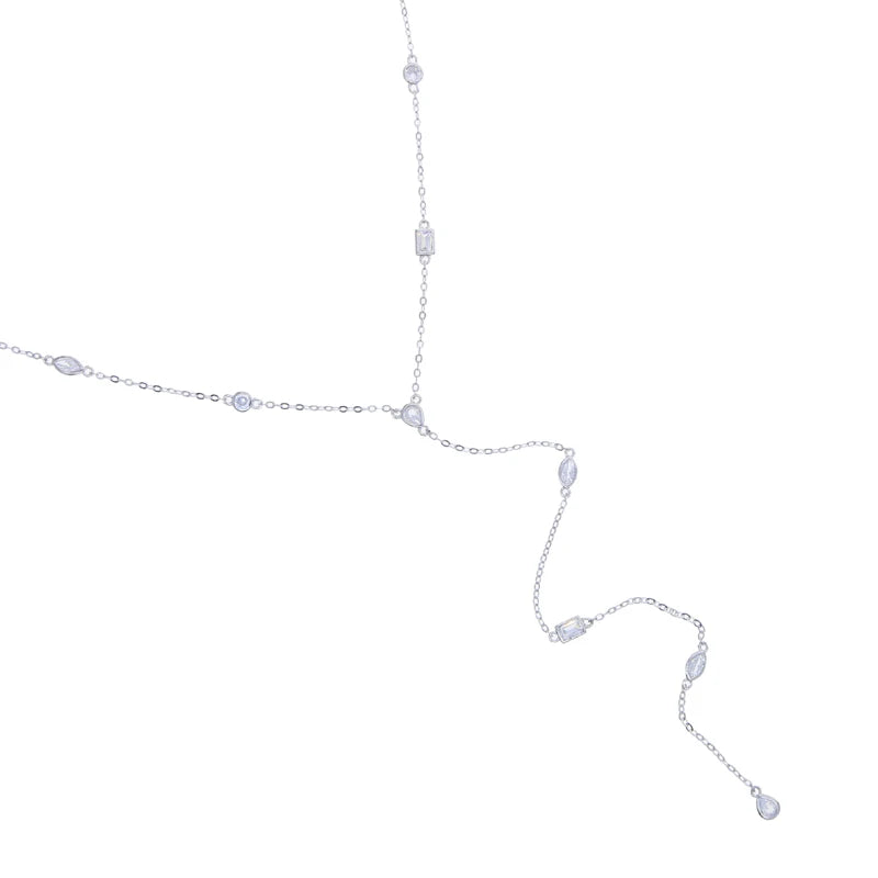 American Fashion Micro pave Water Drop Bezel Oval CZ Station Link Chain Long Sexy Ladies Y Lariat Necklace Collarbone Jewelry