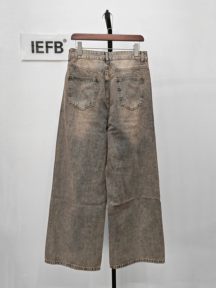 IEFB 2024 Spring Men's Baggy Jeans Worn Out Loose Wide Leg Denim Pants Chic Distressed Streetwear Vintage Male Trousers 9C2019