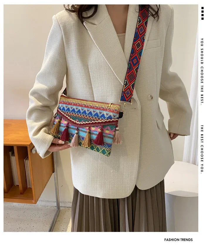 New Vintage Bohemian Fringe Shoulder Bag Women Tassel Boho Hippie Gypsy Fringed Women's Handbags Open Bag Purses and Handbags