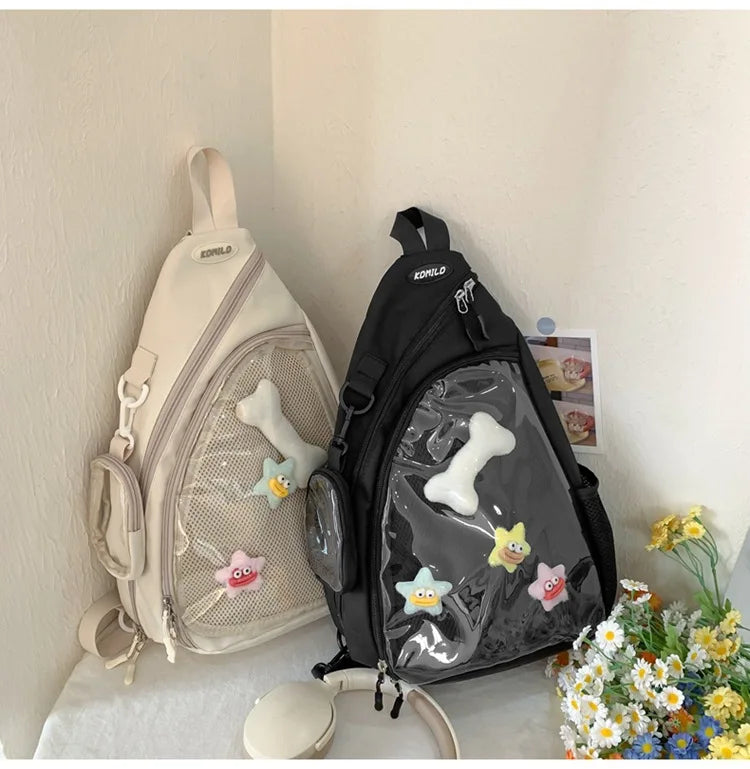 Casual Travel Transparent Zipper Shoulder Bag Vintage Women All Match Simple Ita Bag Y2K Girls Fashion Crossbody Bags Handbags