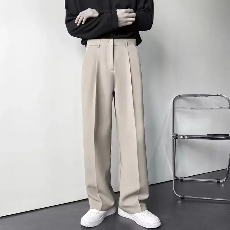 White Loose-fit Straight-leg Trousers For Men Autumn Casual Pants Suitable For Casual Occasions No Ironing Required