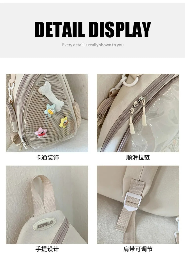 Casual Travel Transparent Zipper Shoulder Bag Vintage Women All Match Simple Ita Bag Y2K Girls Fashion Crossbody Bags Handbags