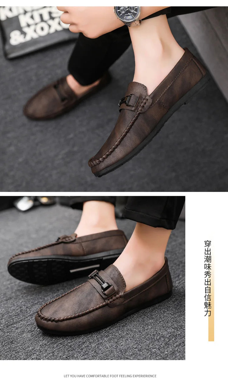 Men's Formal Summer Soft Sole Business Work Shoes Waterproof Lightweight Genuine Leather Men's Loafers Men's Flat Breathable