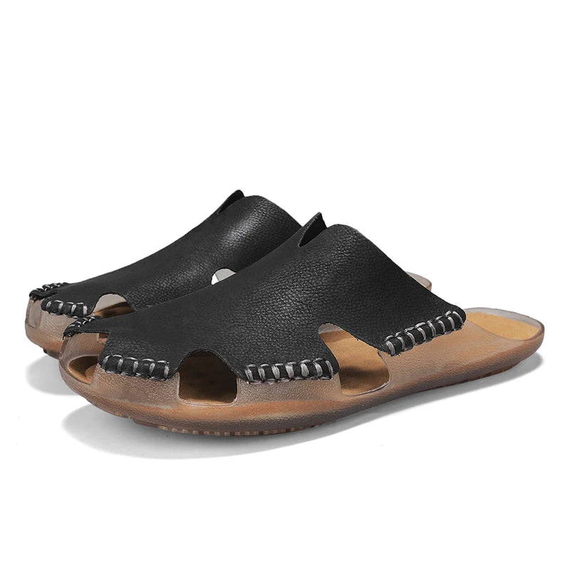 Large Men's Summer Leather Sandals Slippers Soft Sandals Men's Roman Comfortable Outdoor Walking Shoes 38-48