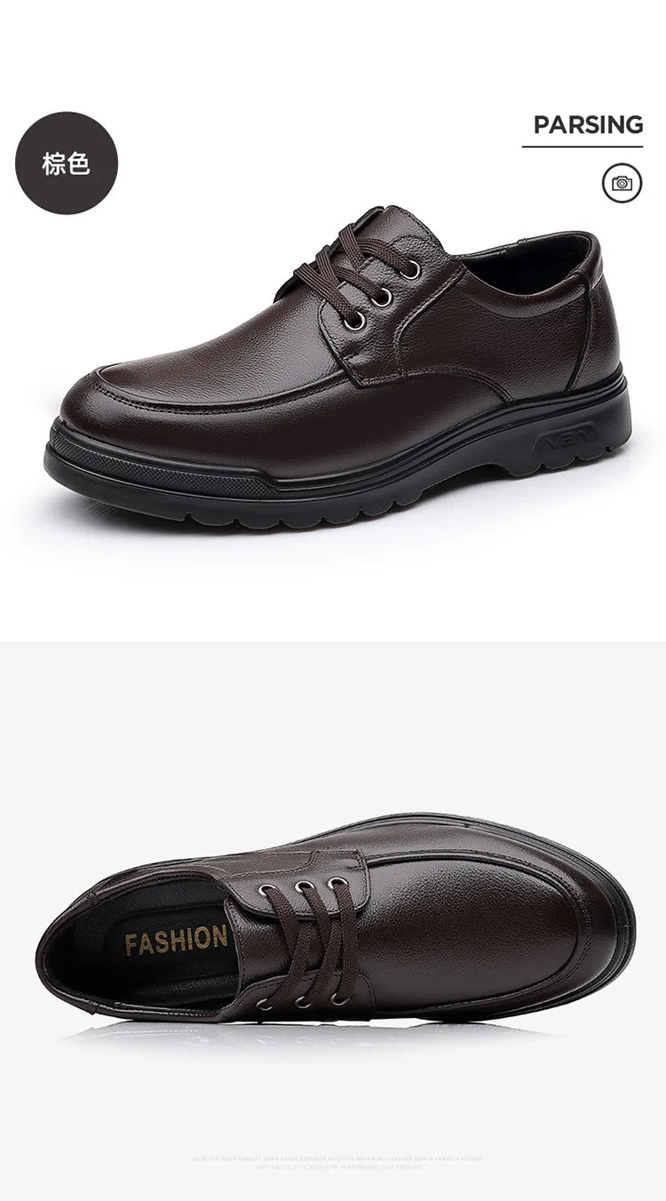 Cowhide Men Shoes Men Business Casual Leather Shoes Men Fashion Breathable Shoes British Casual Lace Up Single Leather Shoes