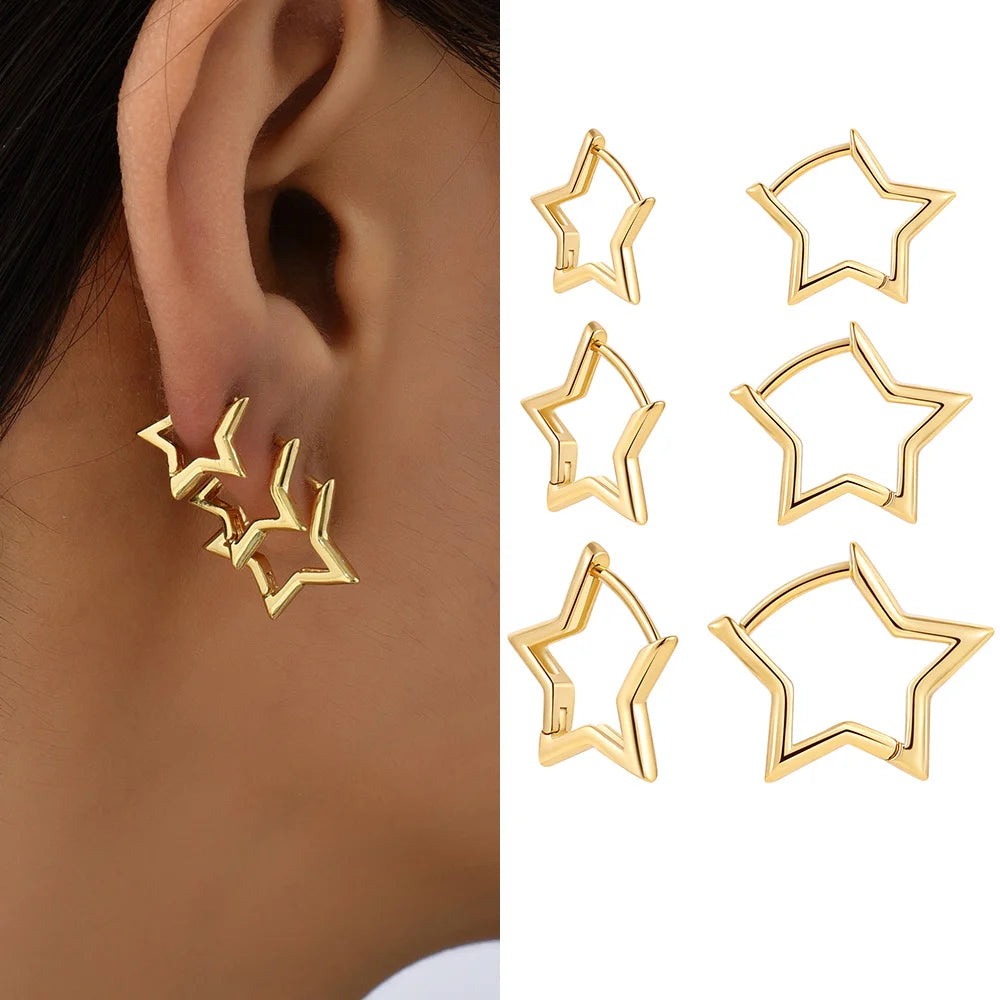 Punk Rock Helix Fake Cartilage Ear Cuff with Long Chain Circle Hoop Earrings Set for Women Tiny Piercing Huggie Earring Jewelry