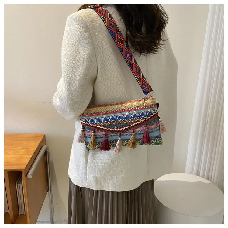New Vintage Bohemian Fringe Shoulder Bag Women Tassel Boho Hippie Gypsy Fringed Women's Handbags Open Bag Purses and Handbags