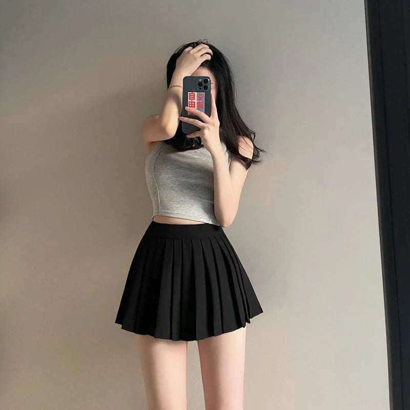 Y2K Irregular Pleated Skirts Women Streetwear Sexy Mini Skirt with Shorts Korean White Black Gyaru Tennis Extreme Skirt