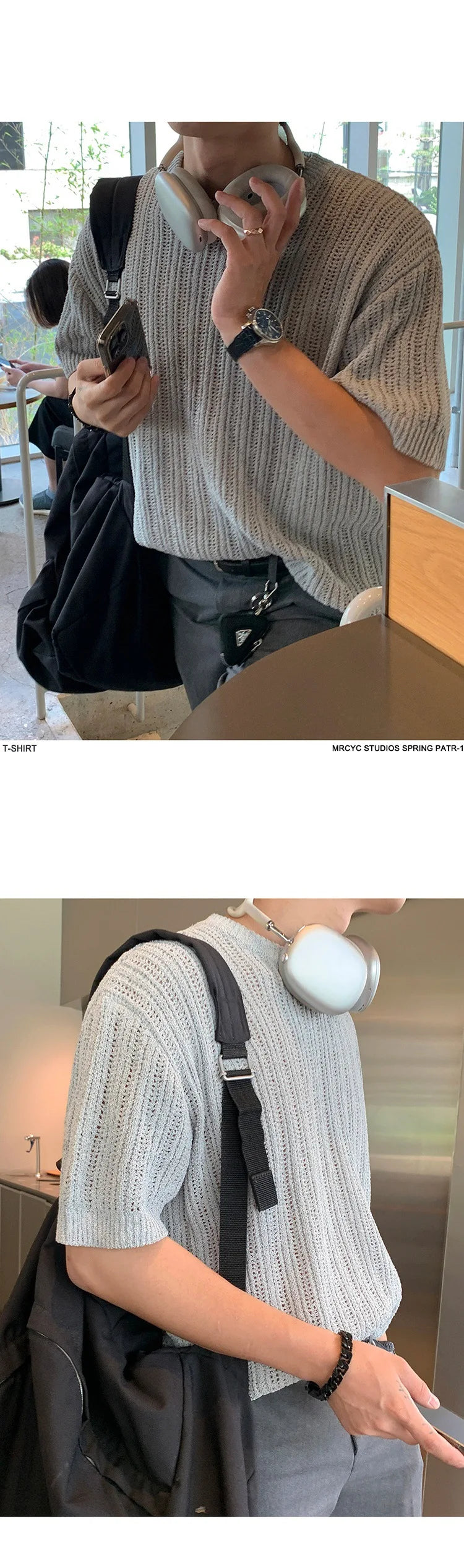 Men's Clothing Light Luxury Hollow Out O Neck Knit T Shirt Leisure Solid Color Short Sleeve Korean Popular Retro Knitwear M-2XL
