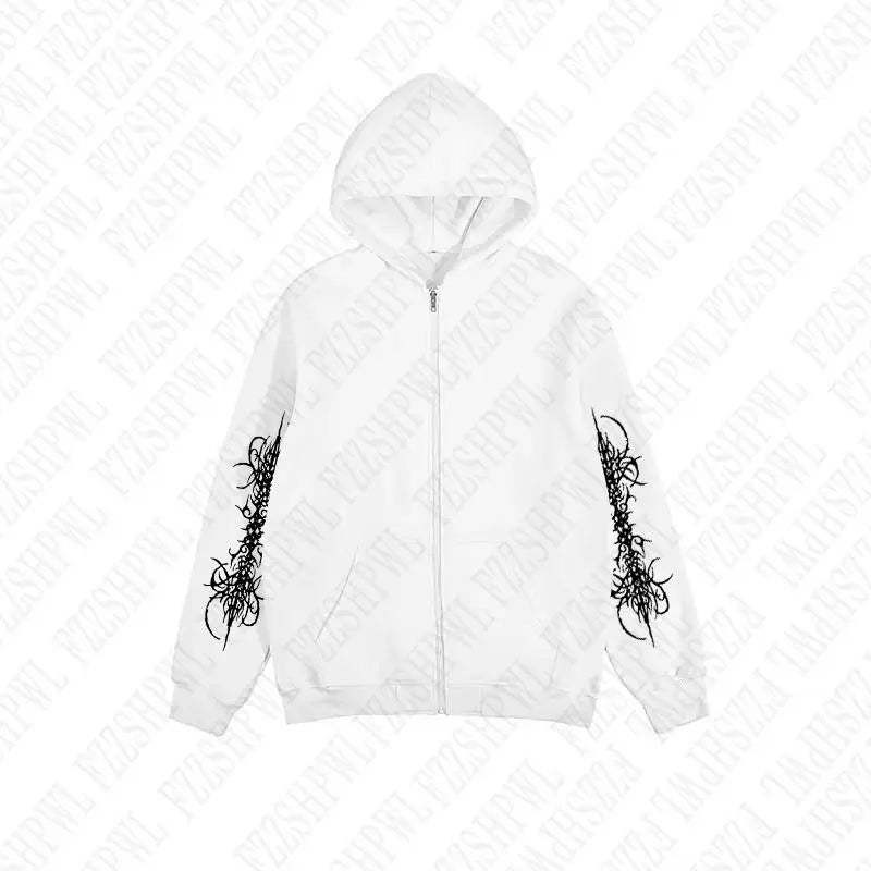 Y2K Zip up hoodie Rock Goth Harajuku Graphic Print Casual Zipper Hoodie sweatshirt Vintage Punk High street Hiphop Clothes Loose