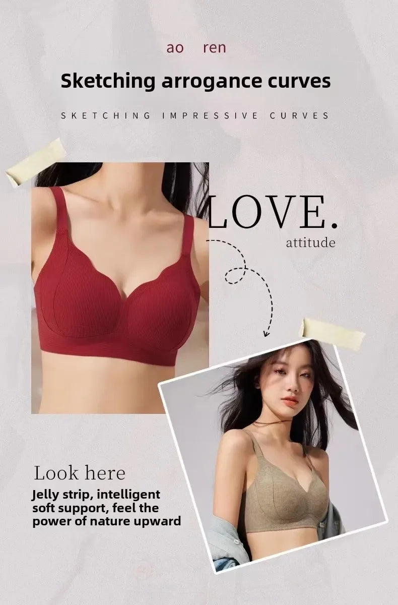 Sexy solid color knitted fabric bra, full cup gathering, non-removable padding, cutout details, warm and skin-friendly material