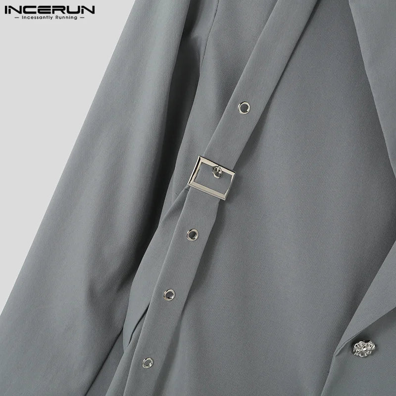 INCERUN Korean Fashion Men Blazer Casual Long Sleeve Solid Tops Pocket Button Steetwear Male Outfits Well Fitting Vintage Coats