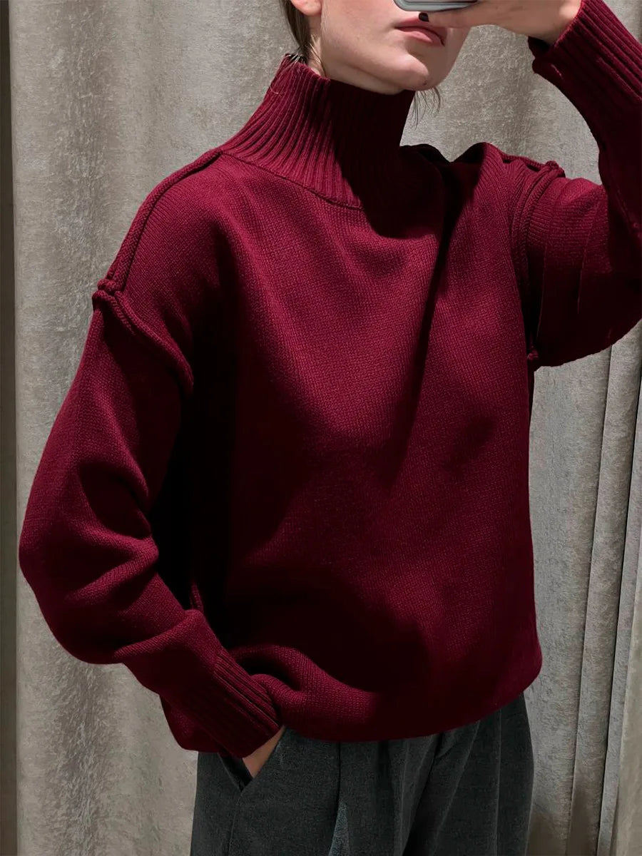 Bornladies Women's Solid Color Knitted Turtleneck Sweater Autumn Winter Thick Loose Casual Pullovers Female Warm Fashion Sweater