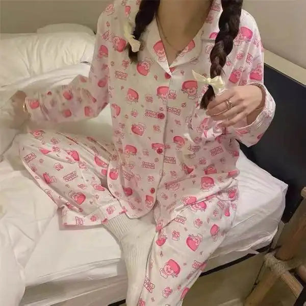 Cartoon Sanrio My Melody Long-Sleeved Pajamas Set Kawaii Cinnamoroll Printing Spring Autumn Thin Cute Girls Casual Home Clothes
