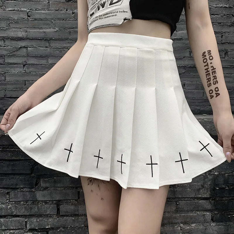 Goth Dark Mall Gothic Aesthetic Velvet Pleated Mini Skirts Women Vintage Harajuku Emo Alt Clothes High Waist Lace Ruffles Skirt
