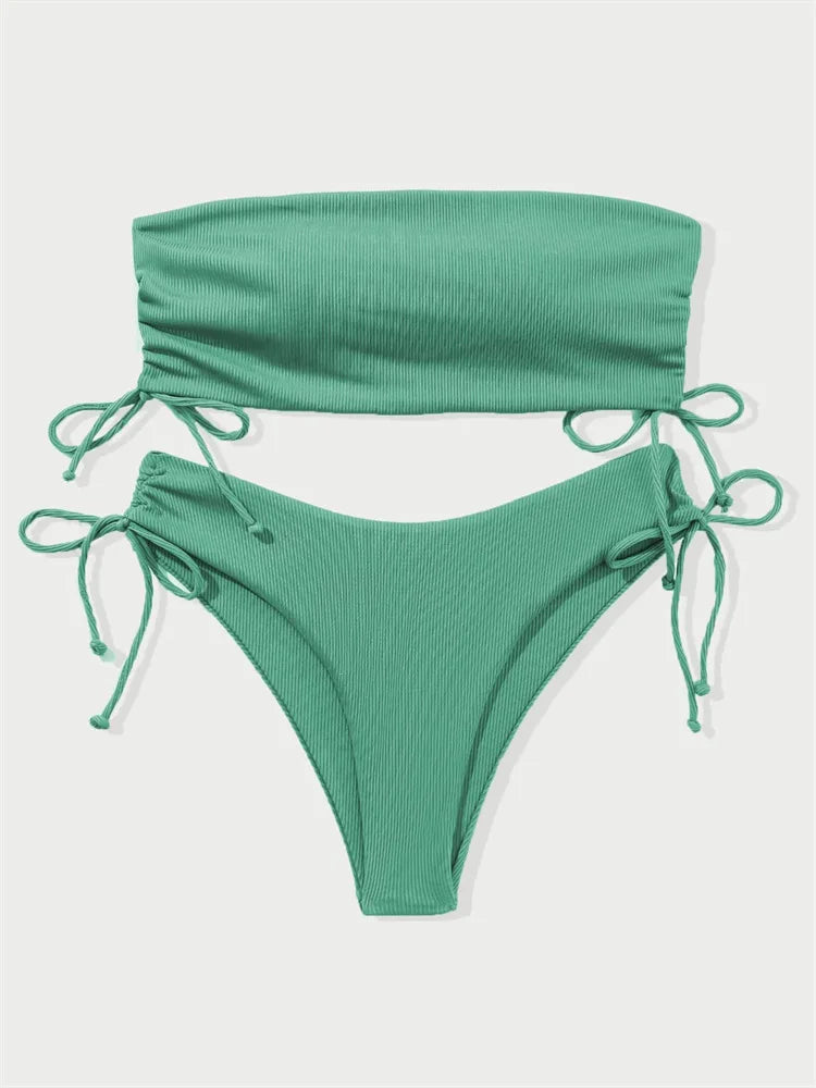 UETEEY 2025 New Summer Swimwear Bikinis Set Sexy Strapless Bikini 2 Piece Set Women Solid Split Swimsuit Backless Beach Bikini
