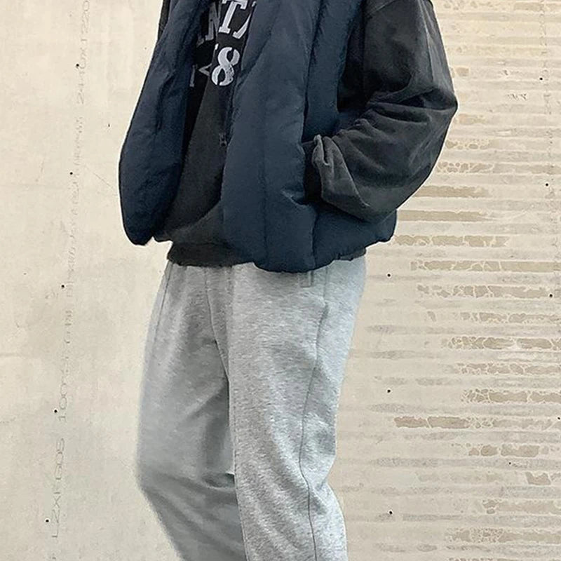 Linear Split Silhouette Autumn Winter Tops for Men Warm Loose High Street Padded Waistcoat Deconstructed Vibe Nylon Zipper Vest