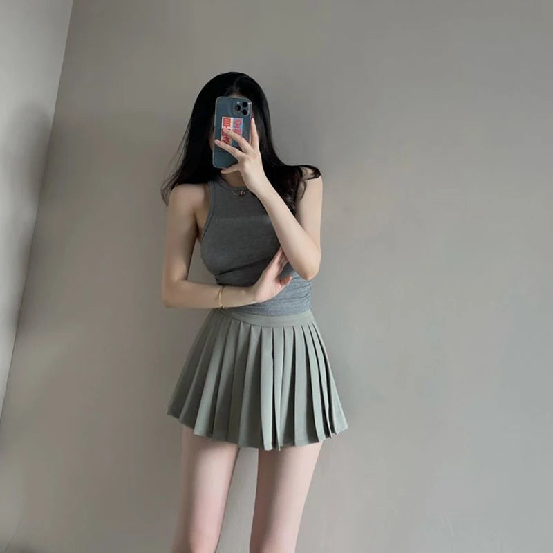 Y2K Irregular Pleated Skirts Women Streetwear Sexy Mini Skirt with Shorts Korean White Black Gyaru Tennis Extreme Skirt