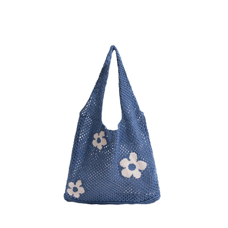 Women Knitted Bag Woven Love Heart Pattern Wool Portable Shoulder Bag Shopping Bags Workers Students Daily Commuter Bags