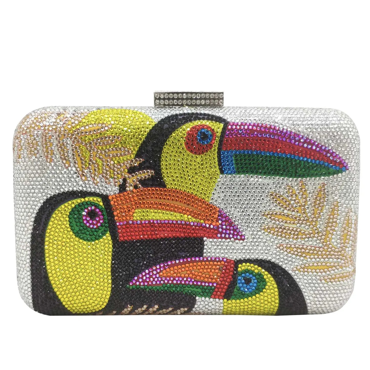Novelty Toucan Bird Women Crystal Evening Bags Rhinestones Box Minaudiere Clutch Party Cocktail Handbag Diamond Chain Purse